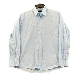 Hugo Boss Shirt Mens 16 Blue Brady Button Up 100%‎ Cotton Work Office Preppy